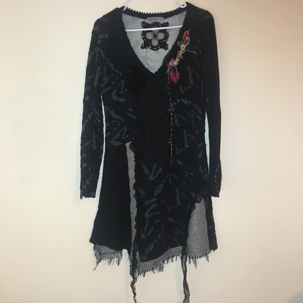 THREENITY Long Sleeve Funky Grunge Dress